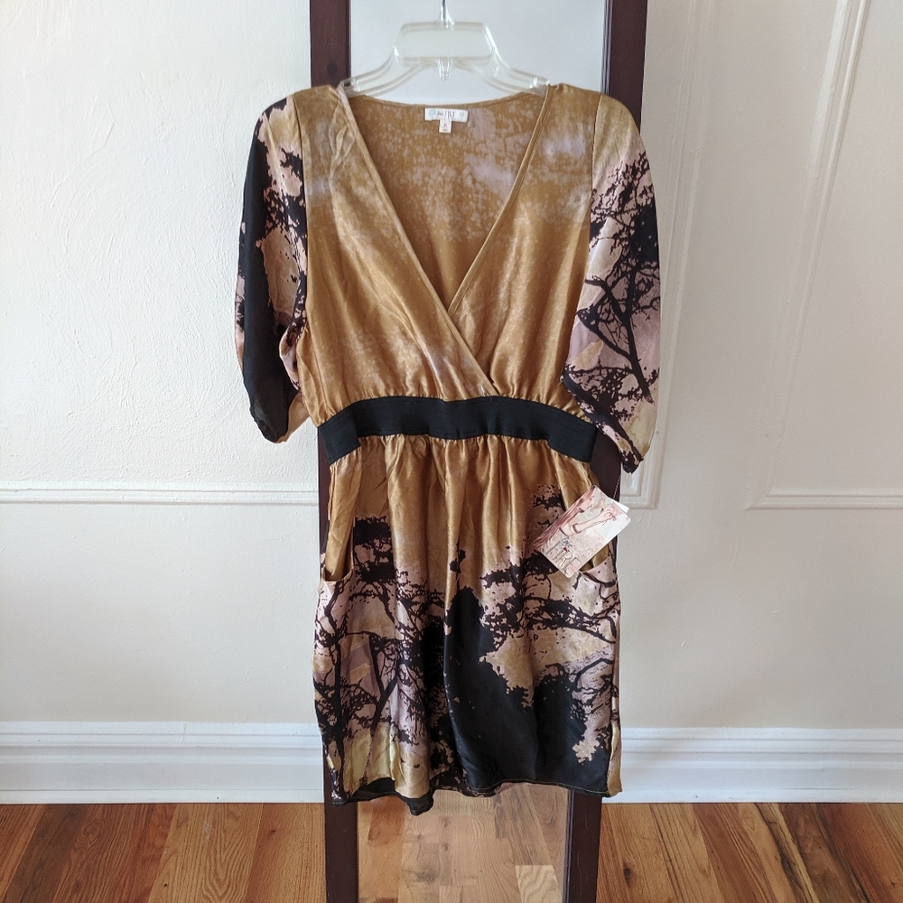 Satin Gold Dress with Tree Detail